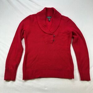 Lauren Jeans Co Ralph Lauren Red Shawl Collar Button Knit Sweater Women's Medium